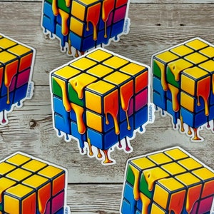 Melting Rubik's Cube, Matte Vinyl Waterproof Sticker Die-Cut