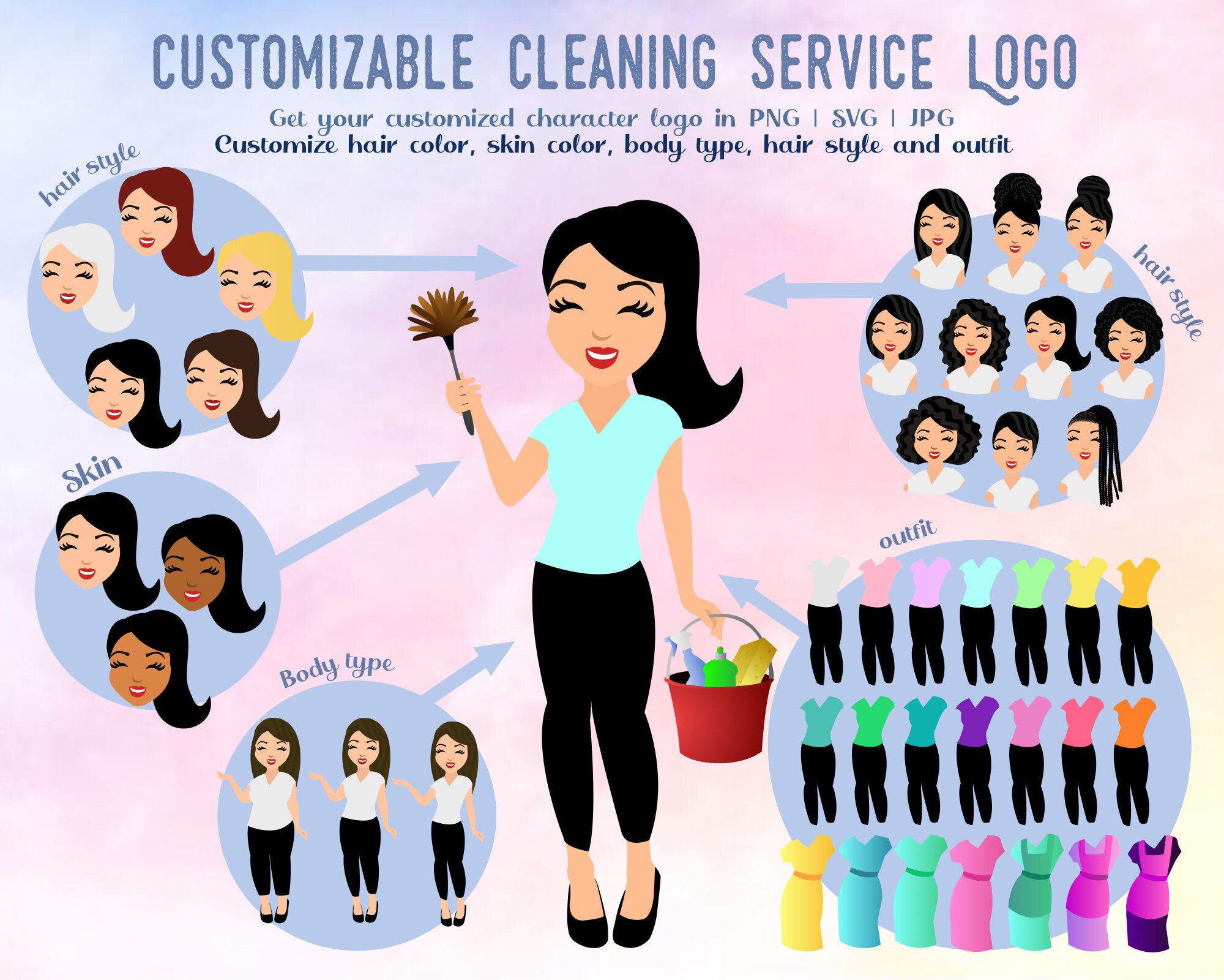 Cleaning Service Logo Cleaning Cartoon Lady Logo Cleaning Etsy Australia