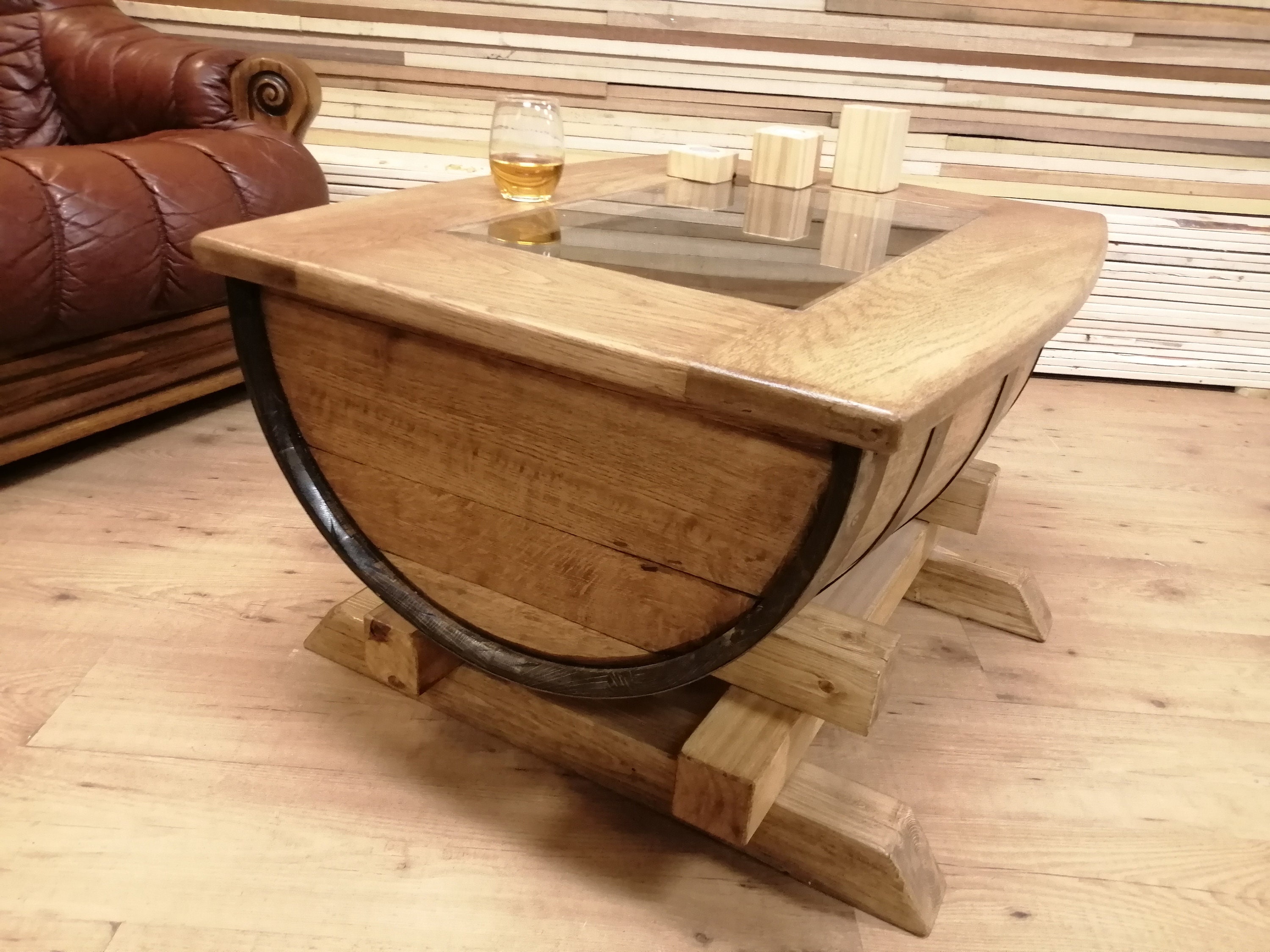 Half whiskey barrel coffee table Etsy