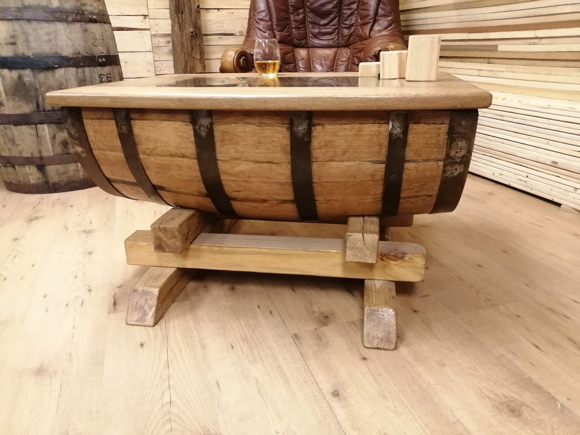 Half whiskey barrel coffee table Etsy