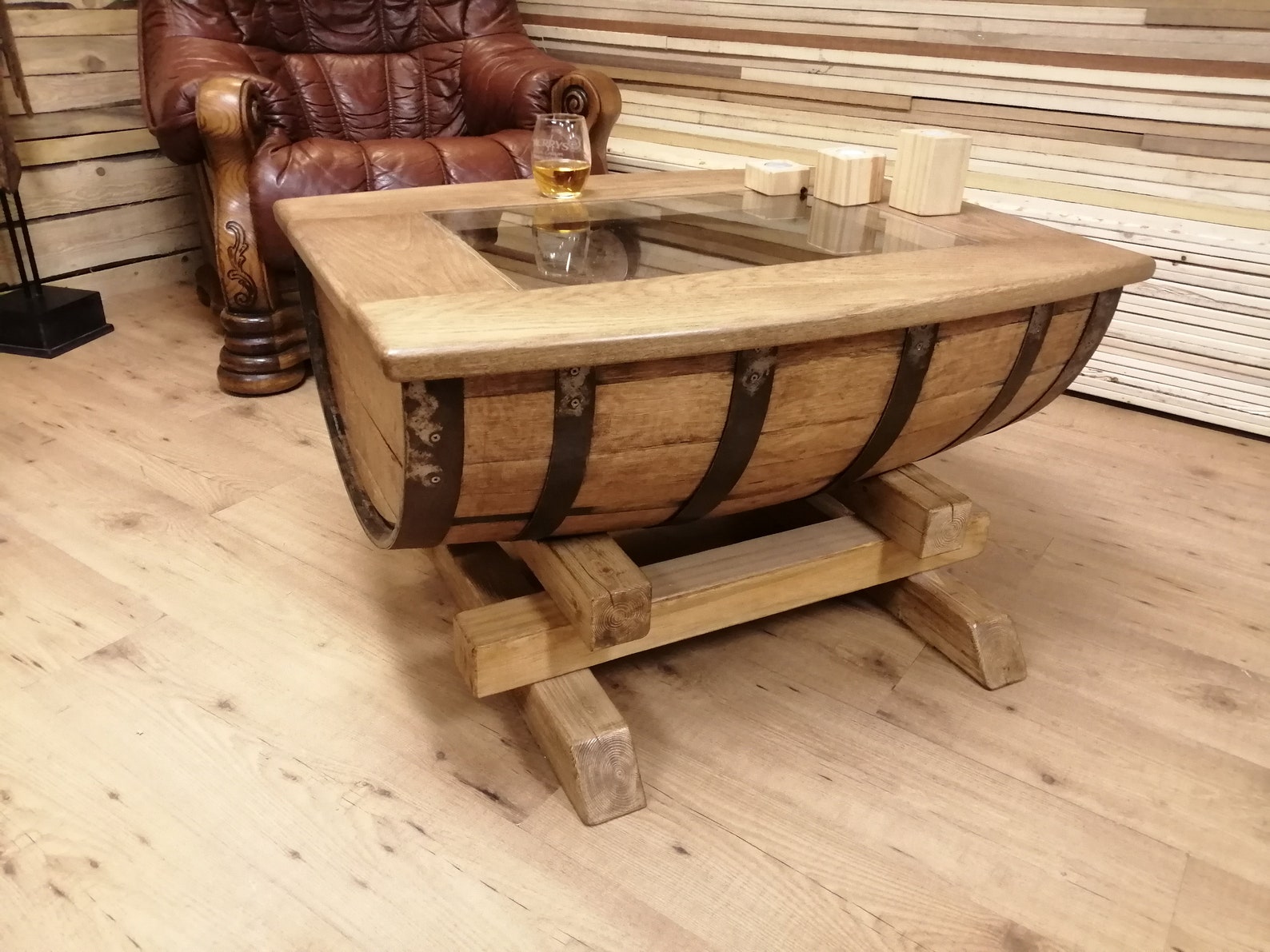 Half whiskey barrel coffee table | Etsy
