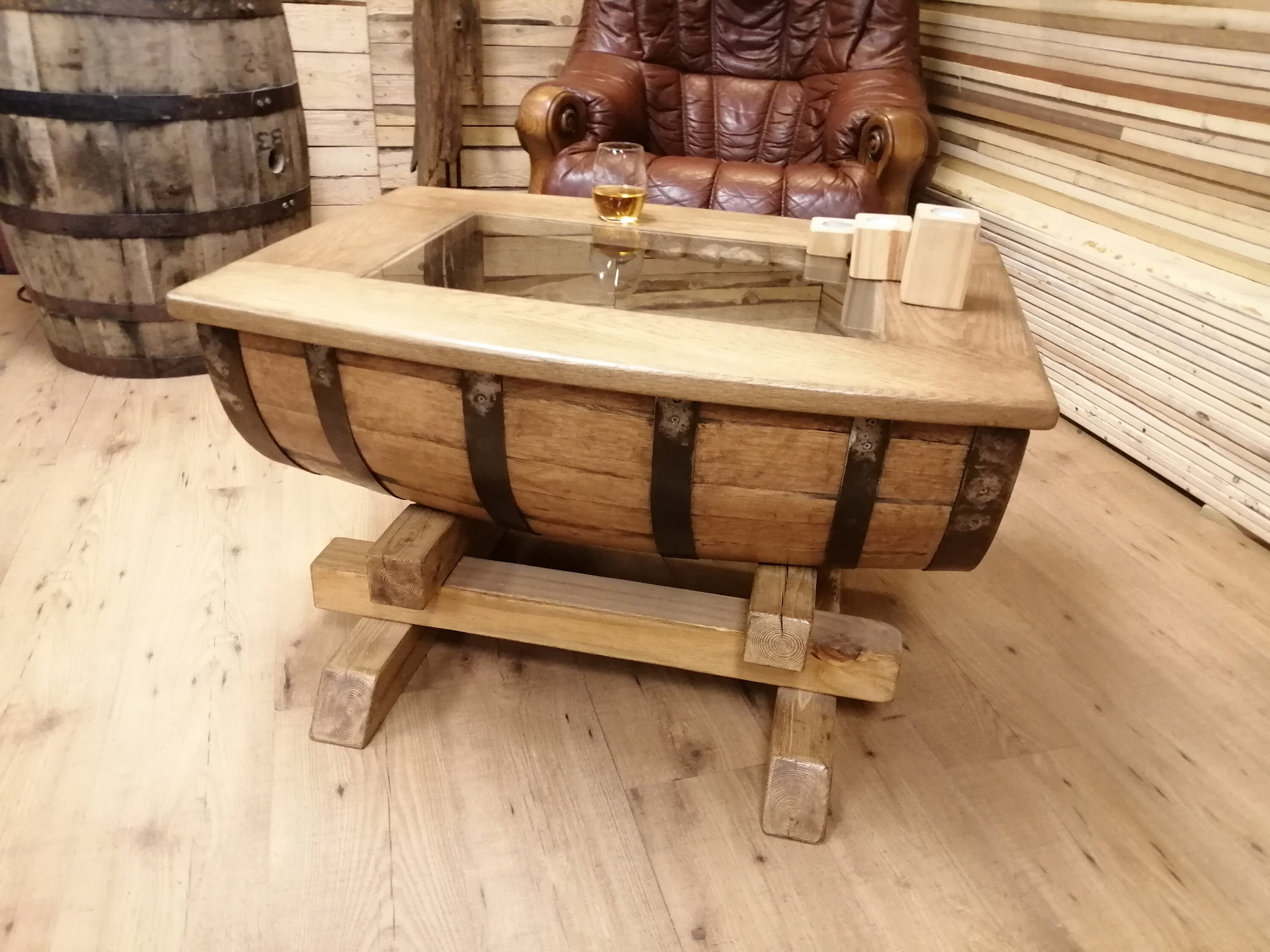 Half whiskey barrel coffee table Etsy