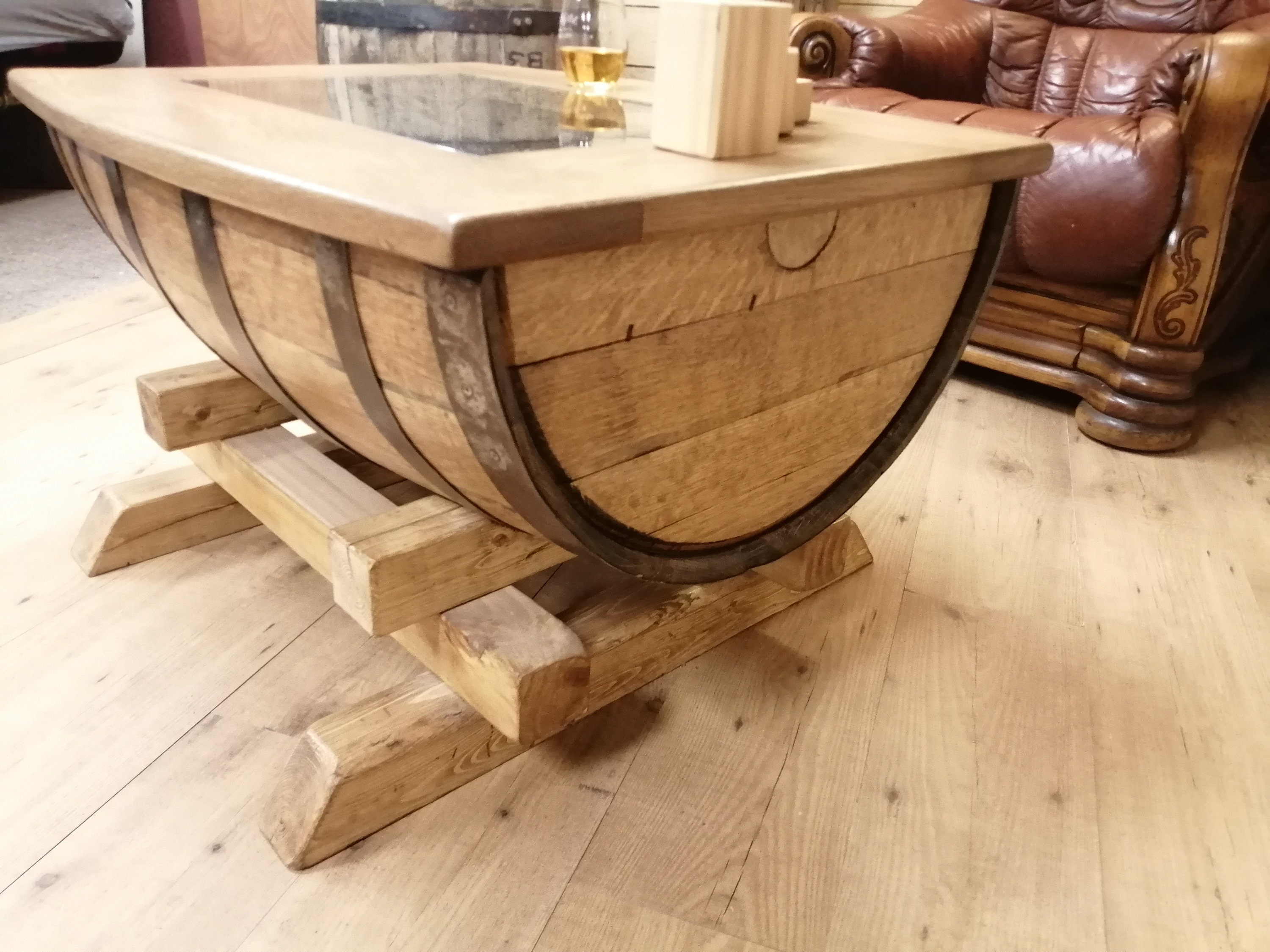 Half whiskey barrel coffee table Etsy