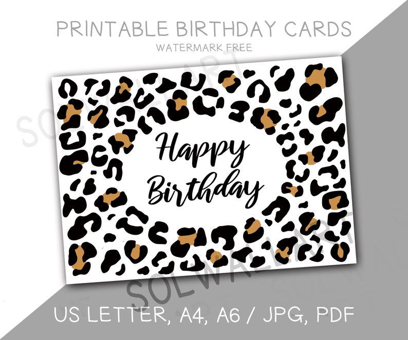 Printable Leopard Print Birthday Cards Leopard Card Greeting | Etsy