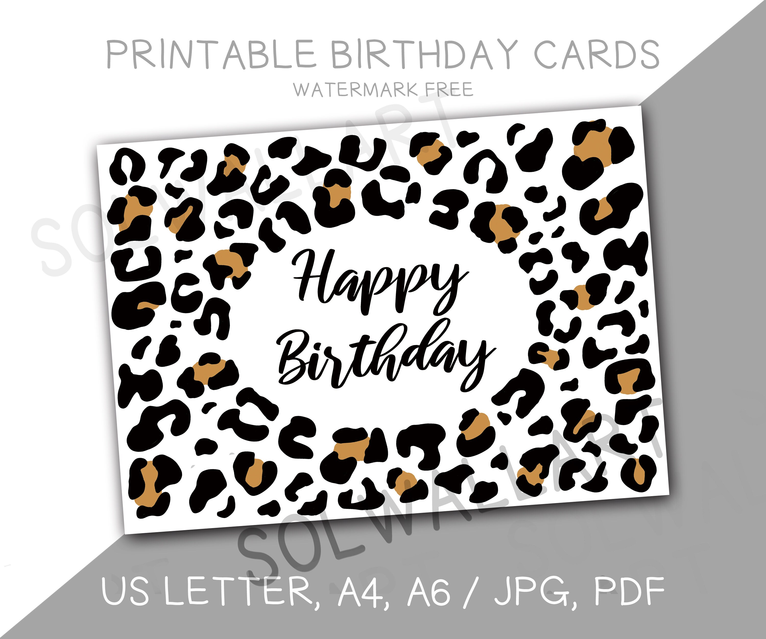 printable leopard print birthday cards leopard card greeting etsy