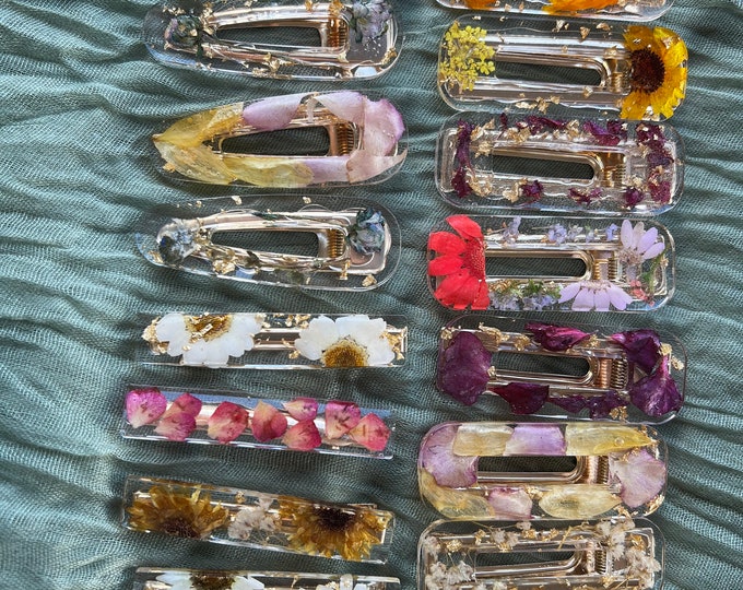 Resin Real Flower Hair Clips - Handcrafted Floral Hair Accessories - Botanical Hairpins