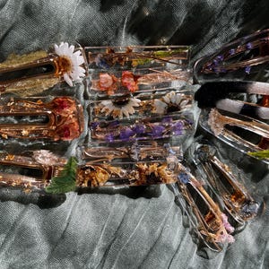 Resin Real Flower Hair Clips - Handcrafted Floral Hair Accessories - Botanical Hairpins