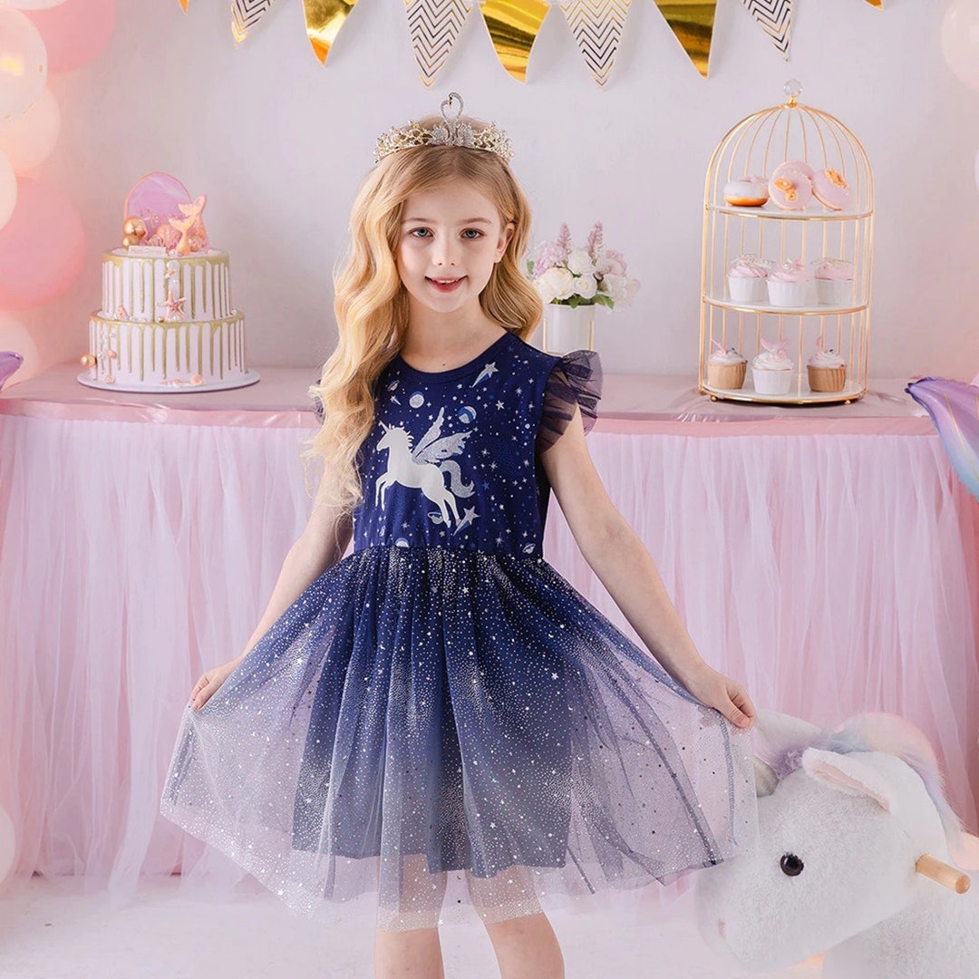 Vestido de unicornio azul para niñas de 3 a 8 años lindo - Etsy México Vestido de unicornio azul para niñas de 3 a 8 años lindo - Etsy México