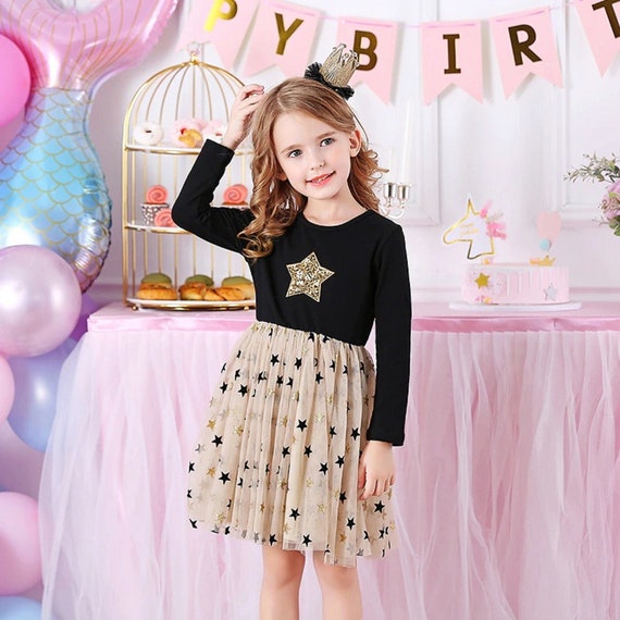 Inflar Esperar asustado Manga larga Vestido de niña negro bordado lentejuelas patrón - Etsy México