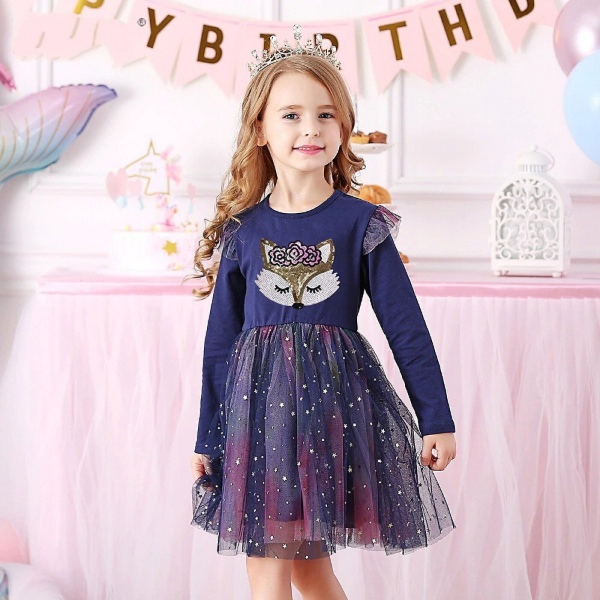 Girls Dress With Sequins Fox Cartoon Pattern. Princess Purple - Etsy Girls Dress With Sequins Fox Cartoon Pattern. Princess Purple - Etsy