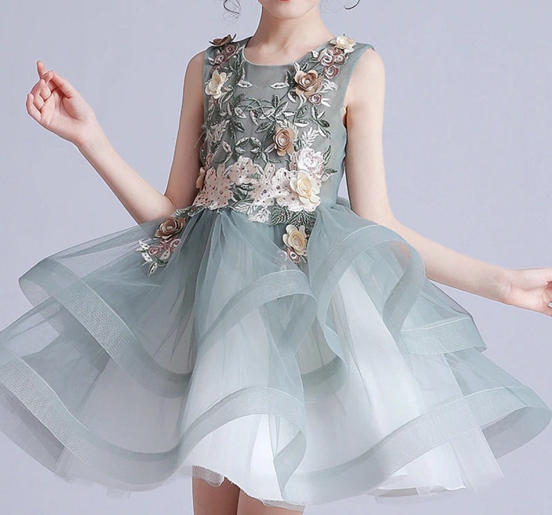 Embroidery Flower Dress Sleeveless Lace Tulle Green Dress Etsy