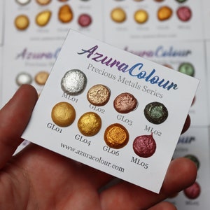 Precious Metals Series Sample Dot Card -  Gold Silver Metallic Paint Sample Set - Handmade Premium Pigment Watercolour - Azura Colour