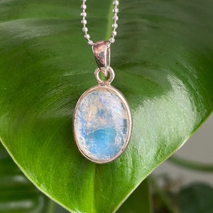 Oval Rainbow Moonstone Pendant in Sterling Silver Setting - Natural Moonstone Crystal Necklace Pendant - Crystal Jewellery