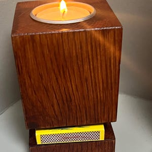 Handmade Oak Tea light Holder with Matchbox recess