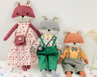 Fuchspuppen, handgemachte 15-Zoll-Fuchs schlafende Puppe mit Kleid, Geschenk für Baby, handgemachte Erbstückpuppen, Stofftier für Kinder, Stoffleinenpuppen