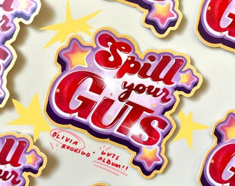 Pegatina de vinilo Spill Your Guts: Álbum GUTS de Olivia Rodrigo, troquelada a prueba de agua