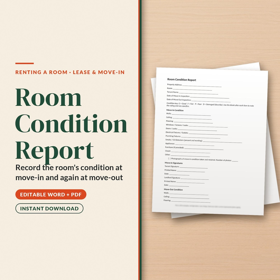 Room Condition Report Template | Renting a Room in Your Home | Editable ...