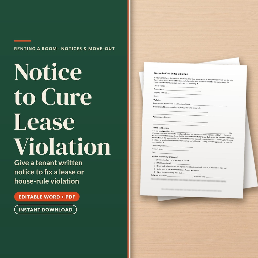 Notice to Cure Lease Violation Template | Renting a Room in Your Home ...