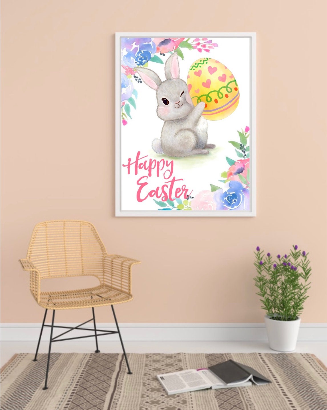 Watercolor Easter Bunny Print Printable Easter Art - Etsy