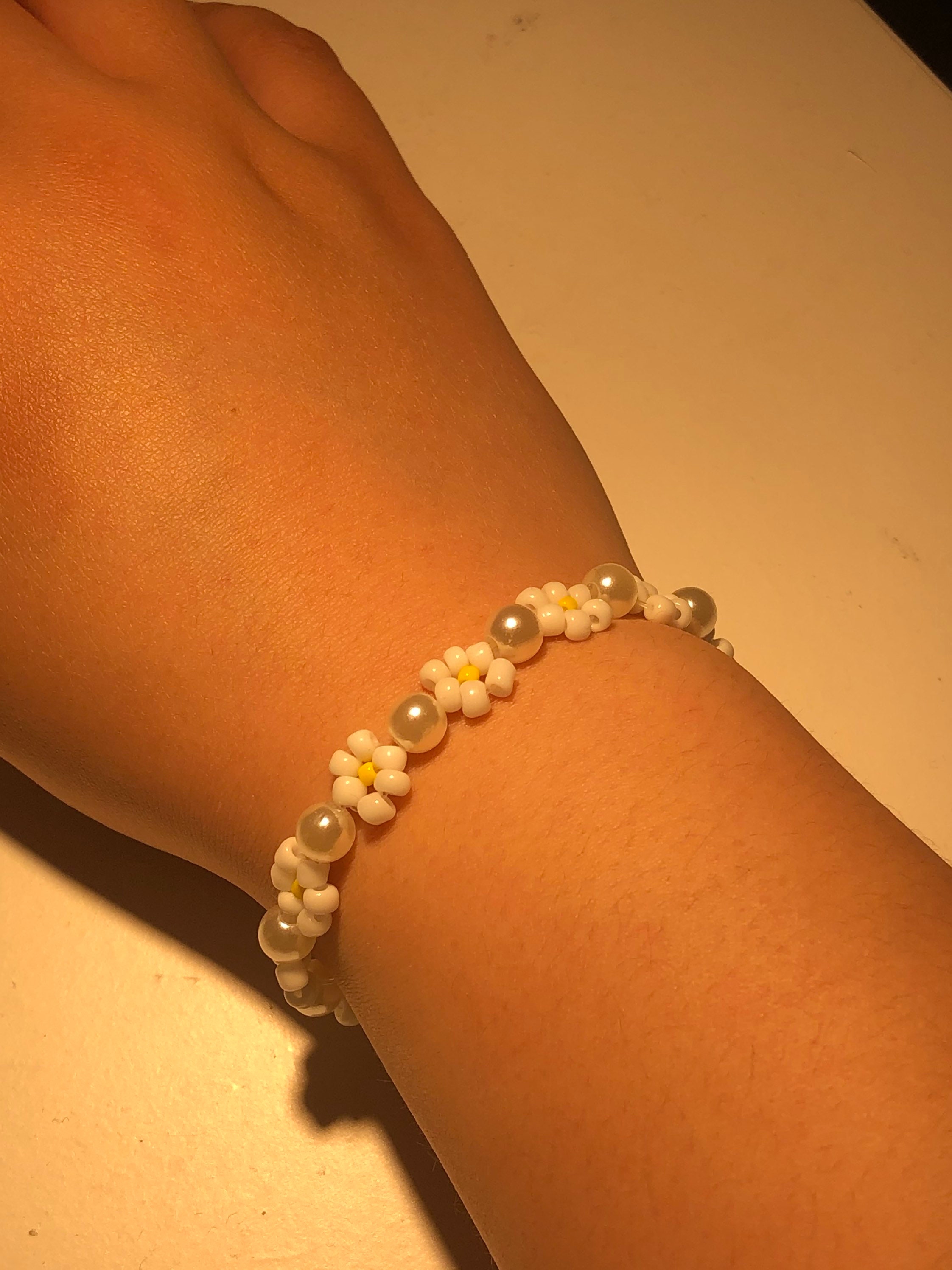 Dainty pearl&flower beaded bracelet Etsy