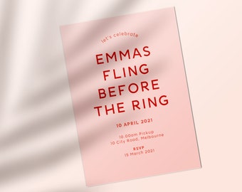 Printable Fling Before The Ring Hens Party Invitation for Digital Download