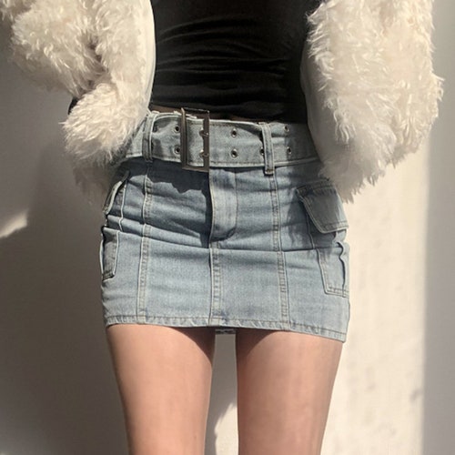 Y2K 2000s Denim Skirt Short Dress Button Punk Skirt Low - Etsy UK