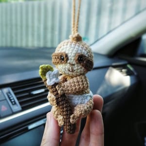 Crochet Sloth Car Charm: Car Mirror Hanging Accessory, New Driver Gift