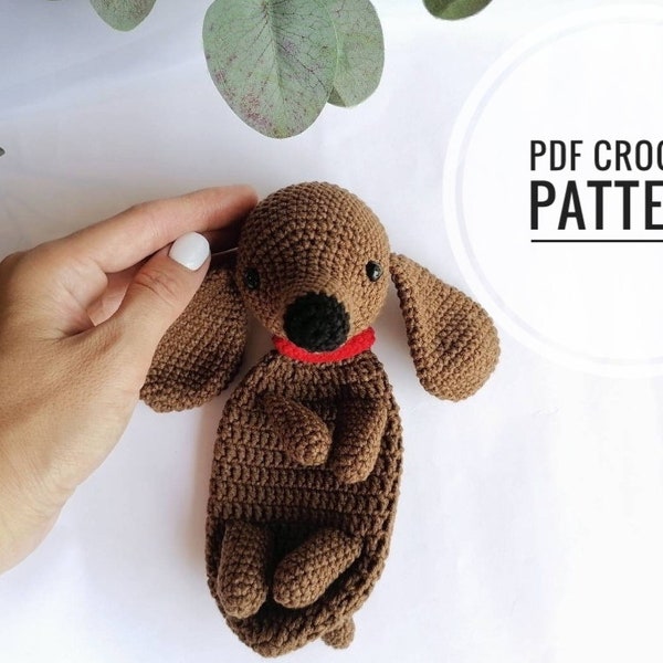 Manta de peluche de ganchillo para perro salchicha, manta de seguridad para perro salchicha, patrón amigurumi en PDF