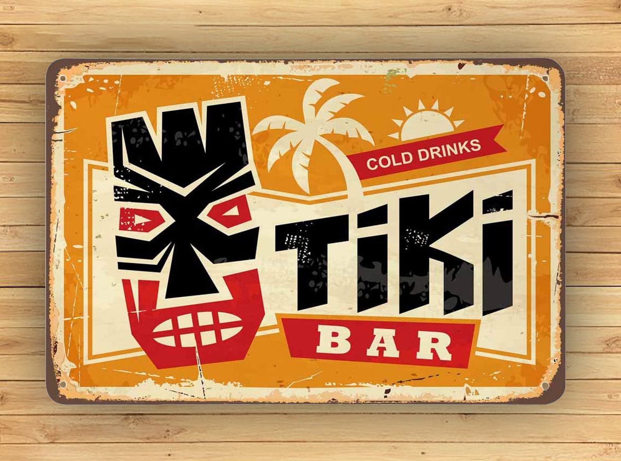 Tiki Bar Tin SignCold Drinks Here Vintage Metal Tin Signs for Etsy