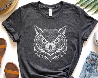 Owl Head T-shirt, Animal Lover Tee, Forest Camping Shirt, Cute Owl Shirt for Women, Wildlife Gift