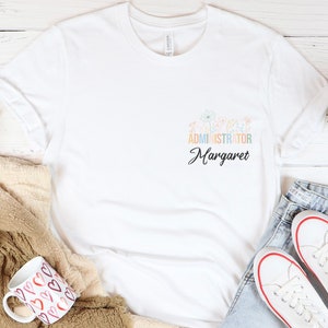 Personalized Administrator Shirt, Custom Admin Shirt, Admin Squad Gift, Floral Women Shirt, Custom Name Pocket Shirt, Office Squad Shirt, image 5
