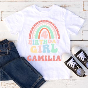 Personalized 4th Birthday Girl Toddler Four Years Old Girl, Custom Fourth Birthday Party Shirt, Age 4 Celebration , Kids Birthday Gift,