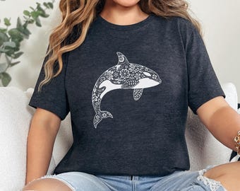 Orcas Shirt: Black White Floral Orca Graphic Tee