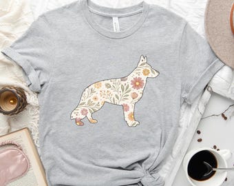 German Shepherd Shirt, Floral Dog Mom Shirt, Pet Mama Gift