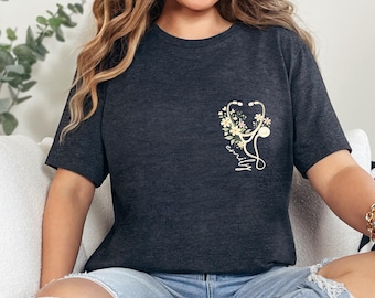 Benutzerdefinierte Krankenschwester Shirt, personalisiertes Blumen Stethoskop RN T-Shirt