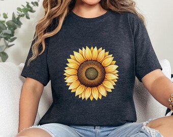 Shirt aquarel zonnebloem, T-shirt bloemen botanische tuin, bloemencadeaus, T-shirt wilde bloemen, cadeau zonnebloem minnaar, op de natuur geïnspireerd shirt