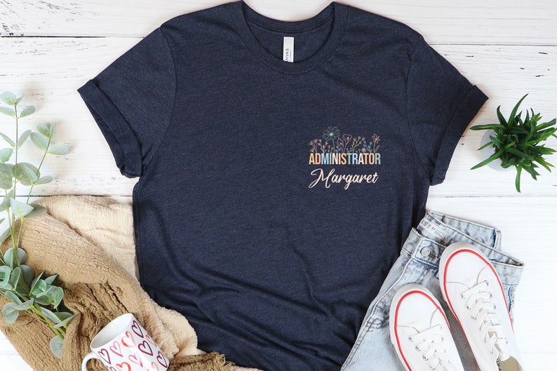 Personalized Administrator Shirt, Custom Admin Shirt, Admin Squad Gift, Floral Women Shirt, Custom Name Pocket Shirt, Office Squad Shirt, image 4