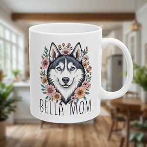 Custom Husky Mug, Dog Mom Mug, Husky Name Mug, Personalized Dog Gift, Pet Owner Gift, Floral Husky Coffee Mug