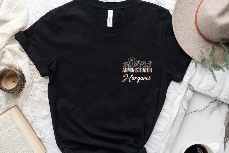 Personalized Administrator Shirt, Custom Admin Shirt, Admin Squad Gift, Floral Women Shirt, Custom Name Pocket Shirt, Office Squad Shirt, image 3