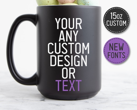 Custom 15oz Black Mug, Personalized Espresso Mug, Text Photo Cup - Etsy