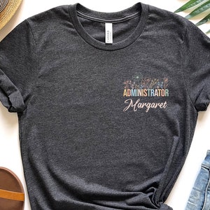 Personalized Administrator Shirt, Custom Admin Shirt, Admin Squad Gift, Floral Women Shirt, Custom Name Pocket Shirt, Office Squad Shirt, image 1