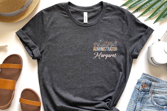 Personalized Administrator Shirt, Custom Admin Shirt, Admin Squad Gift, Floral Women Shirt, Custom Name Pocket Shirt, Office Squad Shirt,