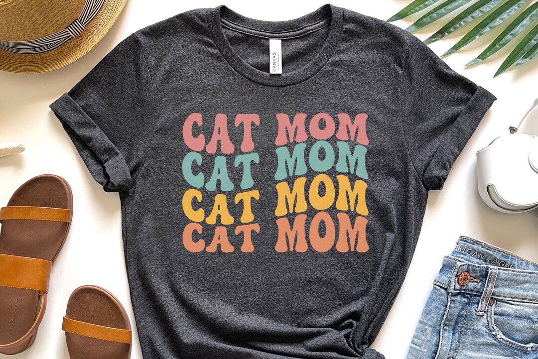 Cute Cat Mom Shirt Retro Cat T Shirt Regalo para Cat Lover Mujeres Cat ...