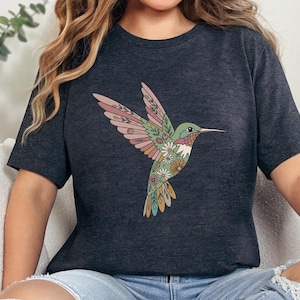 Hummingbird Shirt, Bird Lover Tee, Bird Watching T-Shirt, Gift For Birdie Watcher, Floral Bird Graphic Tee, Relax Shirt, Unisex Jersey Short