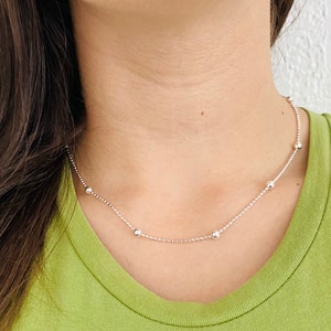 Silver Satellite Chain Necklace, Silver Beaded Link Chain, Ball Link Chain, Ball Necklace, Satellite Necklace, Beaded Chain Necklace,