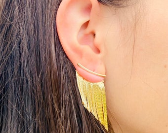 Ear Jacket Earrings, Gold Fringe Earrings, Fringe Earrings, Gold Tassel Earrings, Silver Tassel Earrings, Gold Filled Earrings,