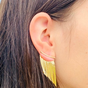 Ear Jacket Earrings, Gold Fringe Earrings, Fringe Earrings, Gold Tassel Earrings, Silver Tassel Earrings, Gold Filled Earrings,