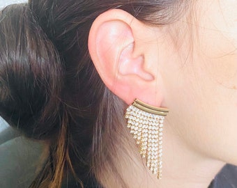 18k Gold Filled Fringe Earrings: Long Dangle Tassel Statement Earrings