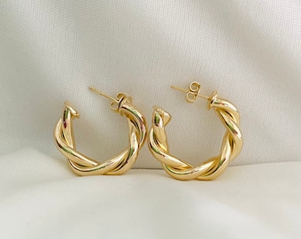 Rope Hoop Earrings, Twisted Hoops, 18k Gold Filled Twist Hoop Earrings, Chunky Gold Hoops, Small Thick Hoops, Minimalist Open Back Hoops