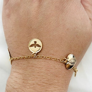 Prayers Charm Bracelet, Religious Coin Bracelet, Religious Medal Bracelet, 18k Gold Filled Dangling Saint Charm Bracelet, Religious Jewelry